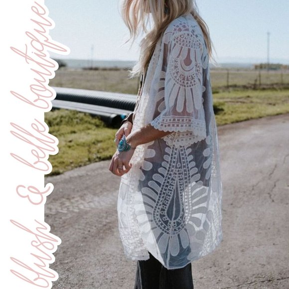 Bohemian Lace Embroidered Kimono in Ivory - Picture 3 of 7